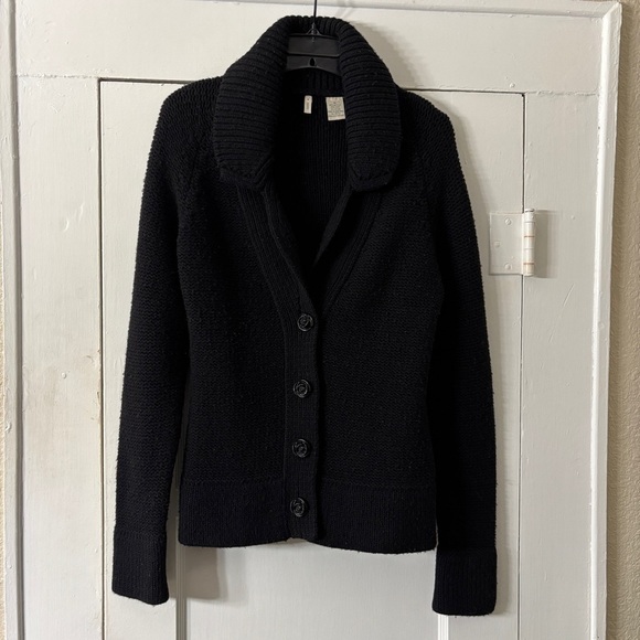Anthropologie Moth Black Knit Wide Collar Form Fitting Sweater Jacket Cardigan - Picture 14 of 14